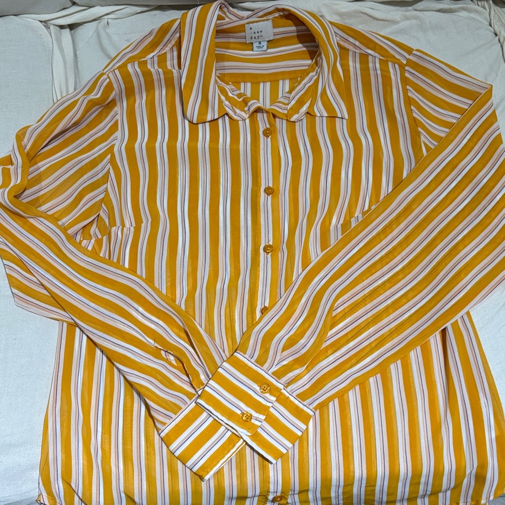 a new day Women's Yellow and White Striped Blouse